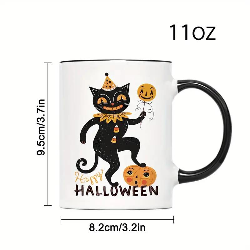 1pc 3A grade 11 oz Black Cat 2025 ceramic coffee mug for room Halloween decoration Birthday Christmas Holiday gift