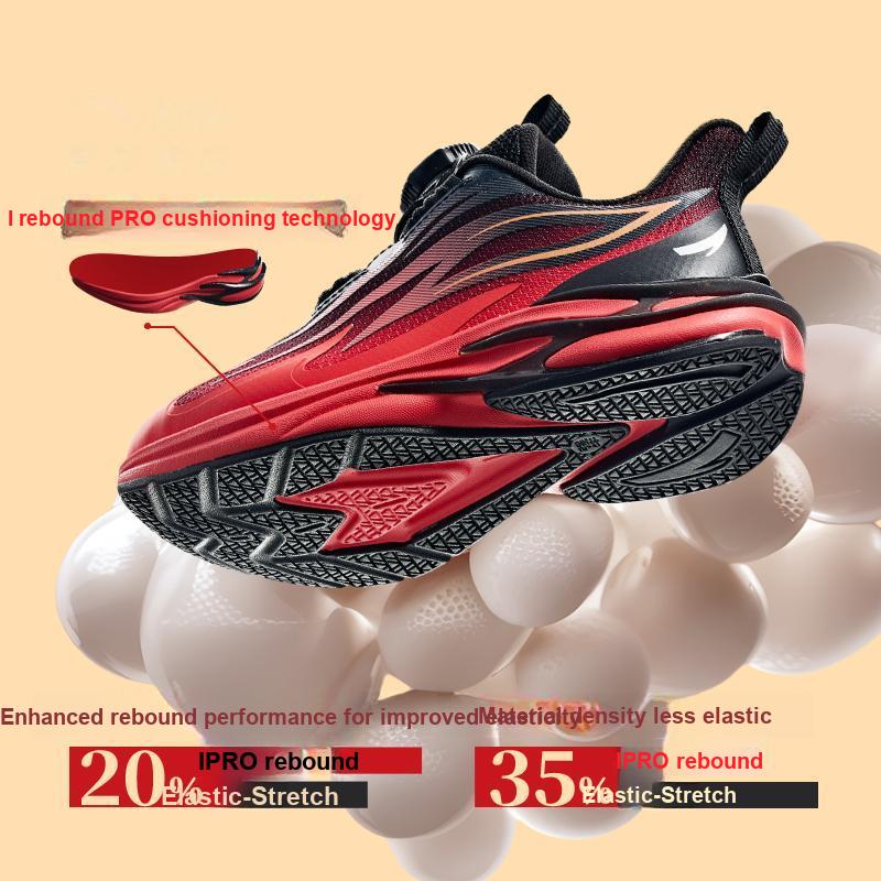 Anta Kids Flame Trendy Fashion Lightweight Shock Absorption Low Top Running Shoes Kids Sneaker Black Red 312519903-2