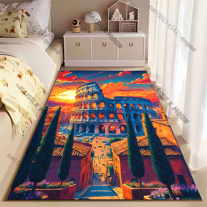 Historic architecture vibrant sunset carpet Yoga living room room decor children's crawling mat doormat area rug games mat