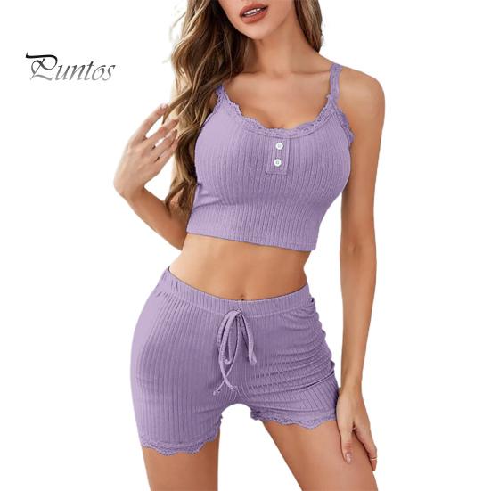 

Женский повседневный наряд из 2 шт./компл., кружевной эластичный топ без рукавов с v-образным вырезом, эластичные шорты с высокой талией, облегающие шорты, домашняя одежда, жилет, шорты, комплект летних пижам XL светло-фиолетовый