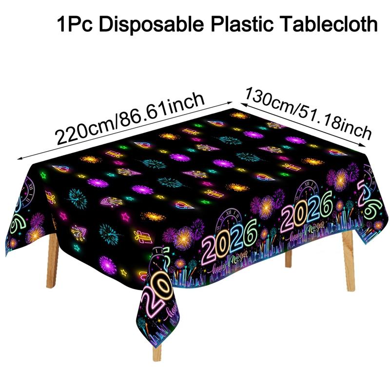 Black Gold New Year Disposable Tablecloth Happy New Year Party Decorations for Home 2026 Kitchen Dinning Plastic Table Cover