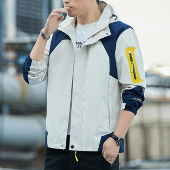 Men's Camouflage Hooded Windbreaker Jacket - Removable Hood, Casual Outdoor Wear for Spring and Autumn
