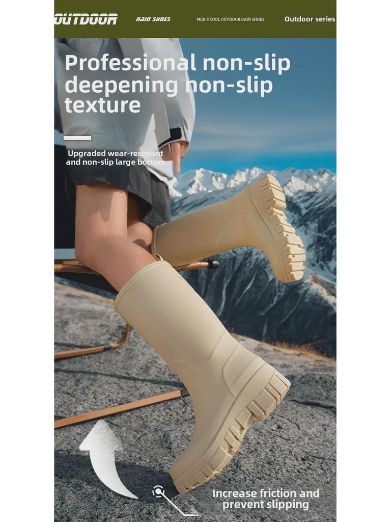 Women's Korean Style Mid-Tube Waterproof Rain Boots: Non-Slip, Thick-Soled Rubber Shoes for Autumn and Winter