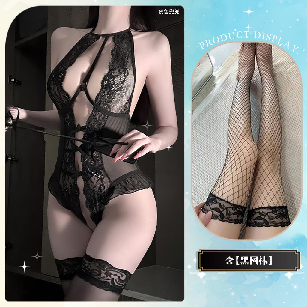 Sexy lingerie lace perspective open crotch onesie passion hot sexy uniform seduction pure lust