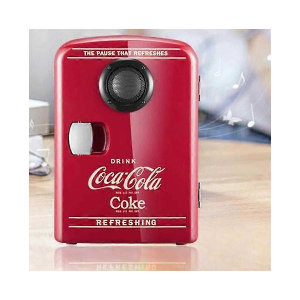 Coca-Cola 12V Tragbarer 4 Liter/6 Dosen Thermoelektrischer Mini-Kühlschrank/Warmhaltebox mit Bluetooth-Lautsprecher