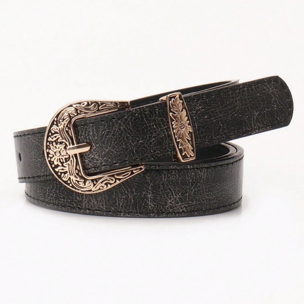 New Vintage Carved Button Women's Belt, Fashionable Versatile Jeans, High-end Belt for Women