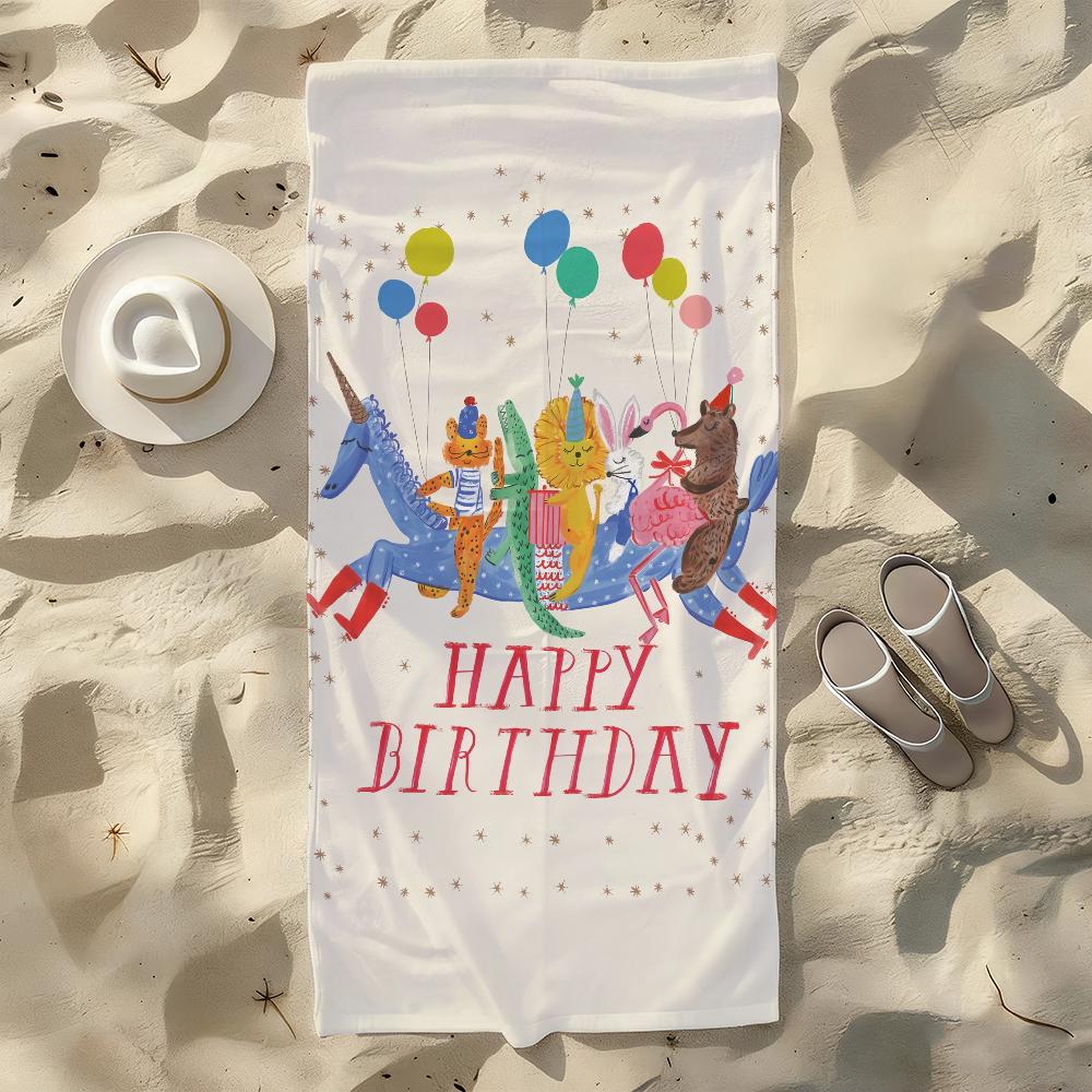 

Happy Birthday Towel For Swim Yoga Gym Quick Drying Soft and skin-friendly Beach Towels All-Season W30*H60(CM)
