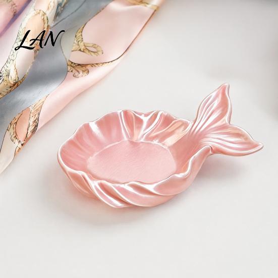 Pearlescent Makeup Tray Fishtail Jewelry Storage Tray, Large Capacity Groove Design, Milky White Vanity 3D Printing Desktop Ornament, for Rings