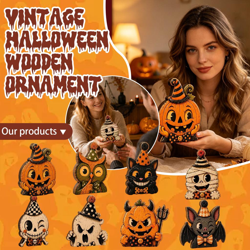 Double-Sided Printed Halloween Wooden Tabletop Decoration for Home Fall Decor