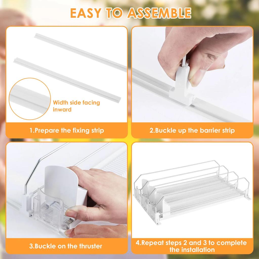 3 Rows Drinks Self-Sliding Fridge Storage Rack for Adjustable Soda Kola Can Dispenser Width Beer Egg Kitchen Organizer