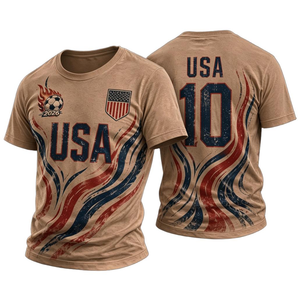 USA Soccer Printed Short Sleeve T-Shirt for Casual Everyday Wear