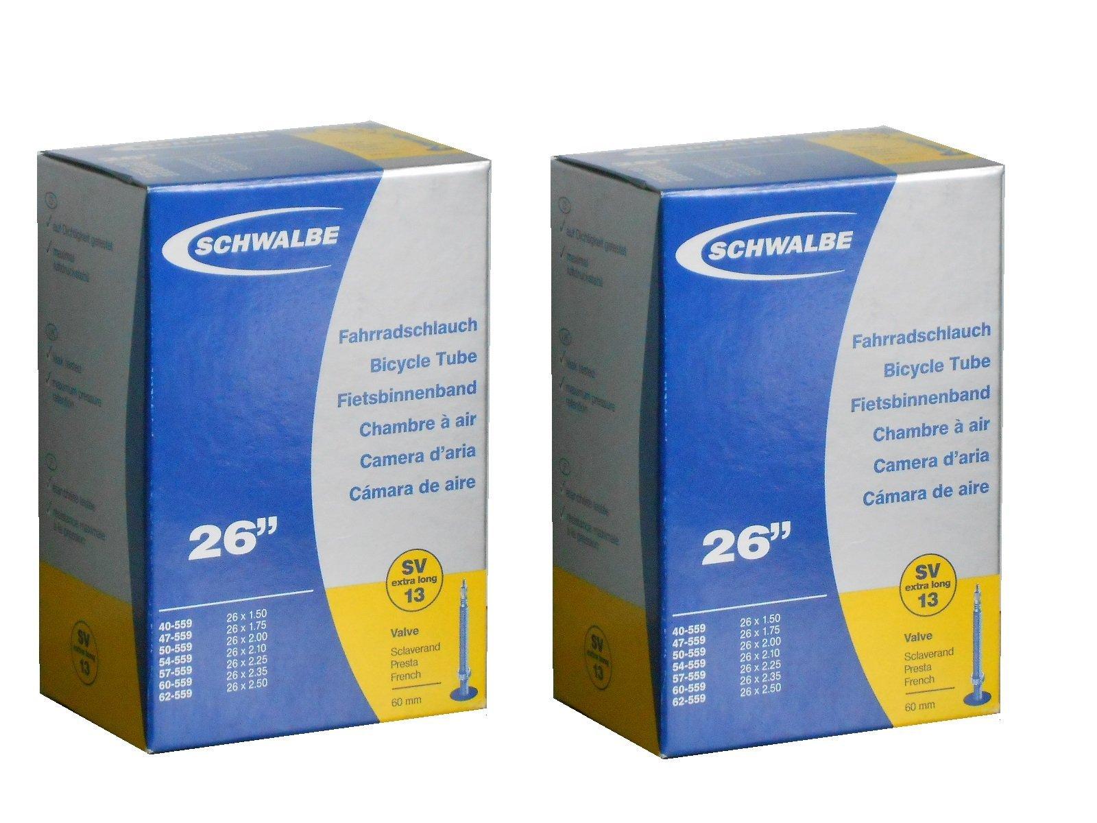 

Set of 2 SCHWALBE 26x1.50/2.50 Presta Tubes with 60mm Long Valves, 13SV-E.L [Imported]