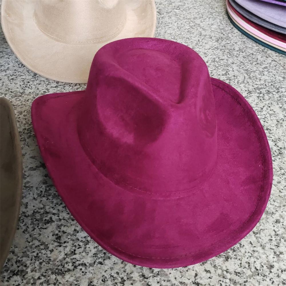 New Blue Suede Hat 7.5Cm Western Cowboy Women'S Fedora Hat Men'S Church Jazz Hat Fashion Travel Party Hat Denim Hat