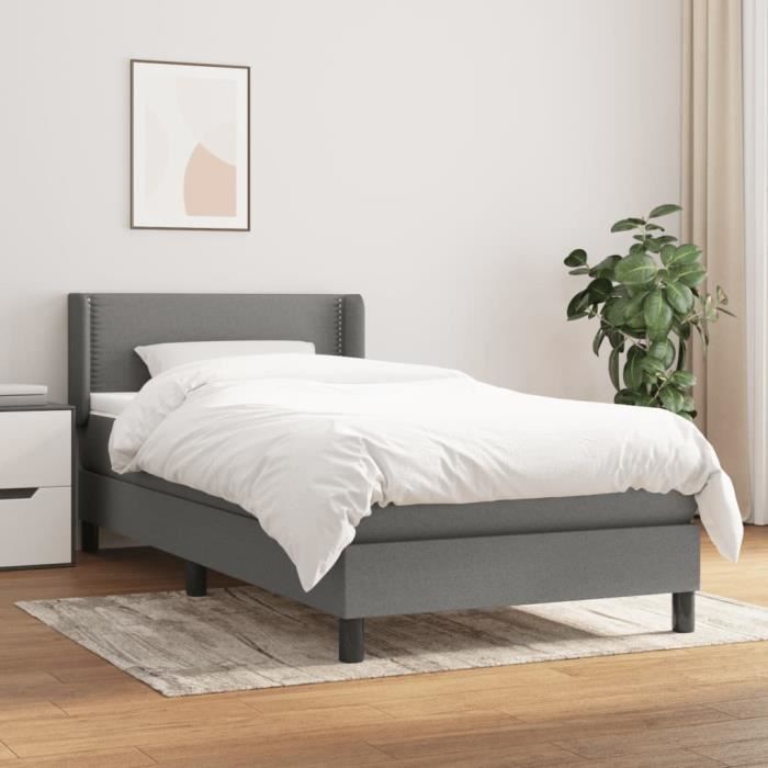 3129594 vidaXL Lit à sommier tapissier et matelas Gris foncé 90x190 cm Tissu