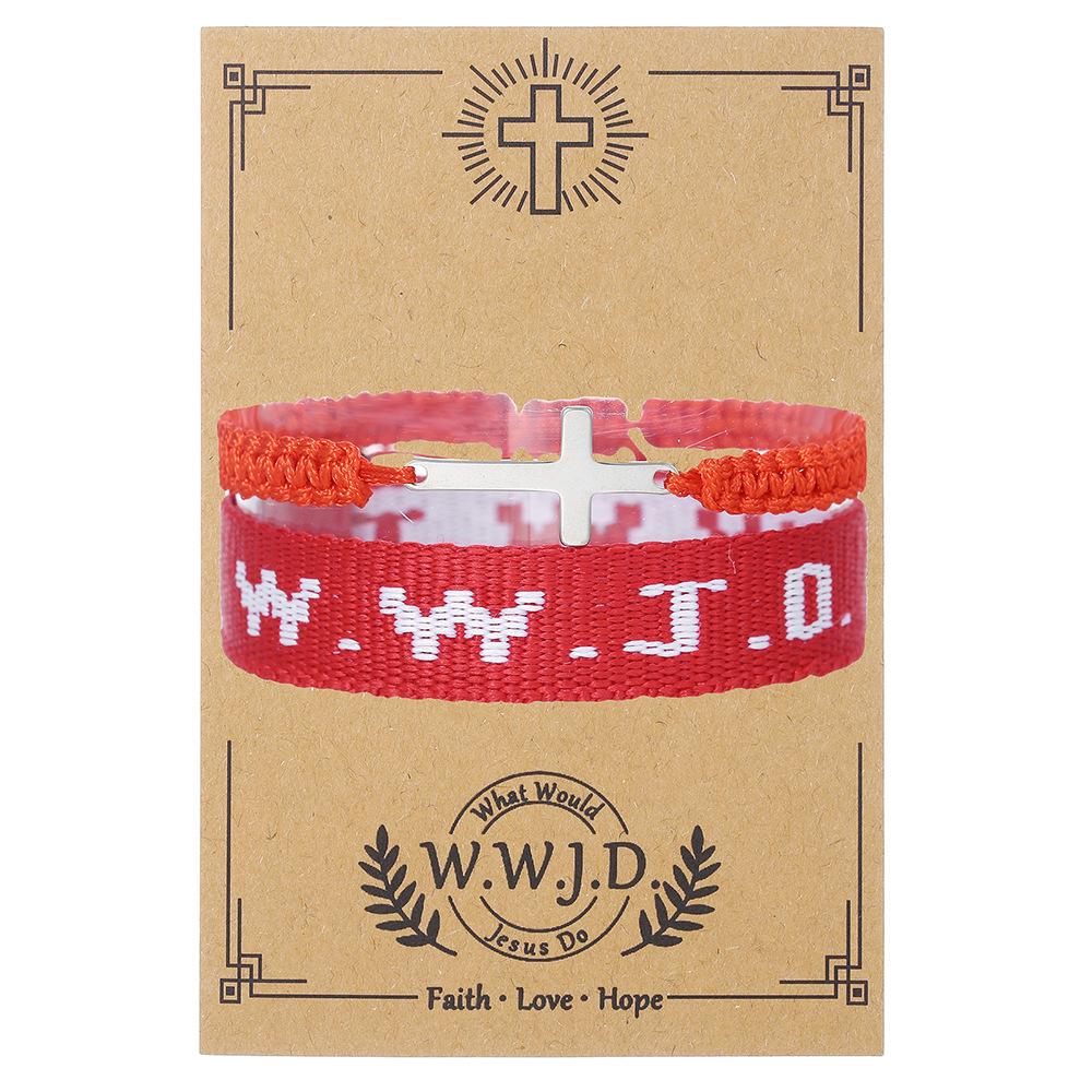 

unisex Sports Bracelet Wwjd Wrist Strap Weaving Jacquard Hand Rope Bracelet Braid Cross Decoration Alphabet 2 pieces High Quality червоний