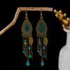 Bohemian Fringed Turquoise Earrings, Retro Minority Style Earrings, Personalized Temperament Earrings.