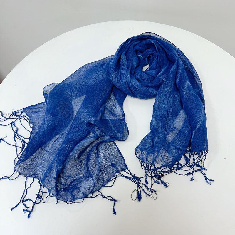 Spring And Summer Linen Tie-Dyed Silk Scarf, Thin Breathable Thin And Narrow Small Scarf With Characteristic Beveled Yarn Two-Color Optional