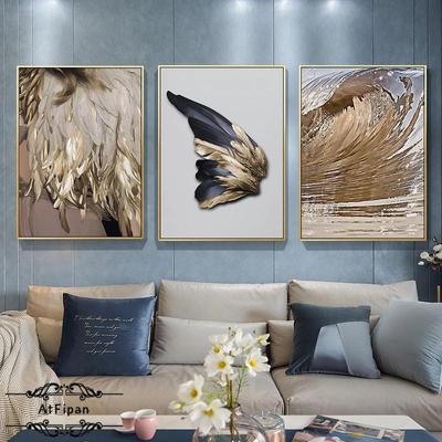 Nordic Abstract Luxury Wall Art Interior Paintings Golden Feather Wing Poster and Print Canvas Pictures for Home Loft Decoration