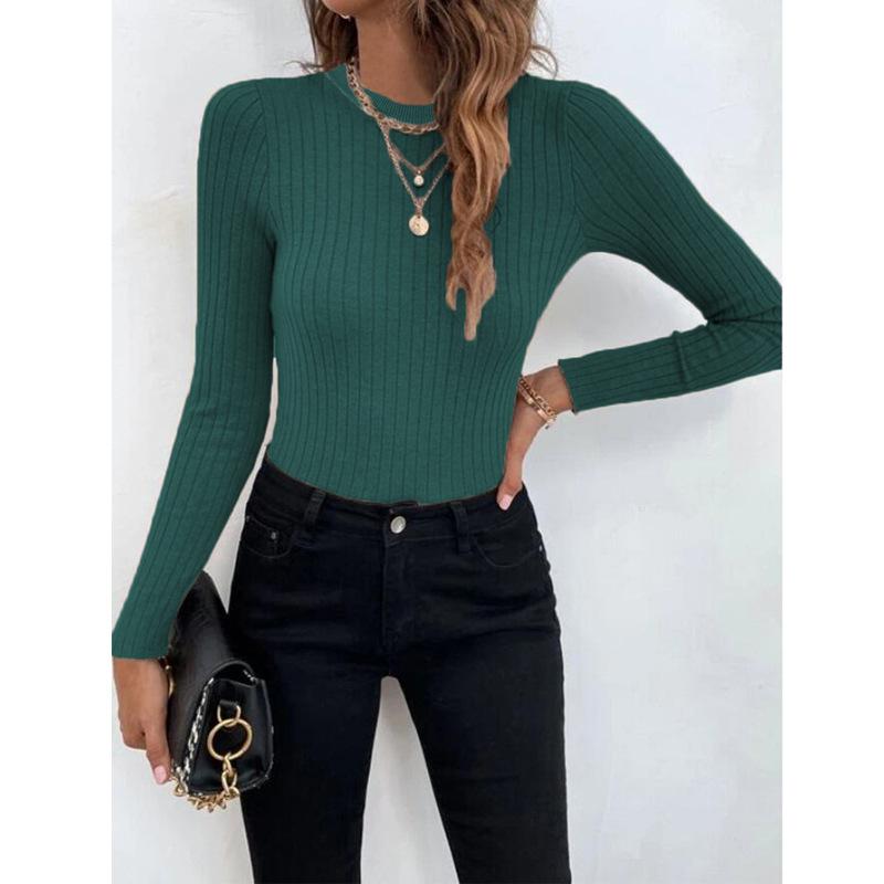 Women's Fashion Casual Fall Winter Solid Color Print Long Sleeve O-Neck Sweaters