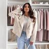Kadın Suni Süet Kısa Blazer Ceket, Dar Kesim Yaka Düğmeli Kısa Dış Giyim, Kadınlar İçin Günlük Moda Ceket Avrupa & Amerika