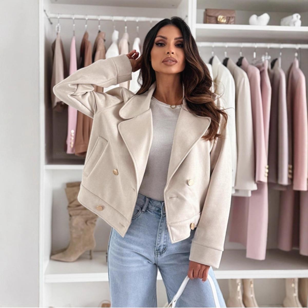 Women s Faux Suede Cropped Blazer, Slim Fit Lapel Button Down Short Outerwear, Casual Fashion Jacket for Women Europe & America S