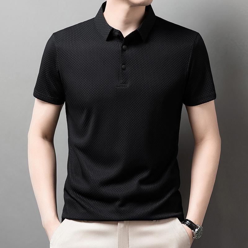 STORN New Men's Business Casual Short Sleeved Bone Flower Solid Color POLO Shirt Fashion Breathable Comfortable Summer Versatile Top