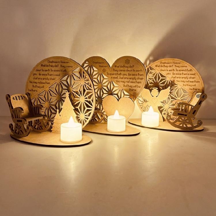 Christmas Remembrance LED Candle Wooden Ornament Tealight Candlestick Holders