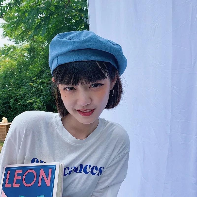 Ricygvm Solid Color Plain Color Beret Korean Girls Painter Artist Hat Trendy Fashionable Women Octagonal Cap Thin Cotton Beanies Bonnet Retro Berets
