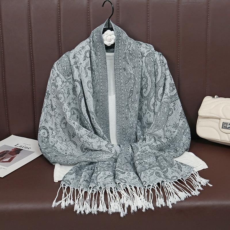 Retro Jacquard Paisley Tassels Hijab Scarf Cotton Viscose Women Muslim Hijab Shawls Big Size Long Wraps Ladies Fashion Headscarf
