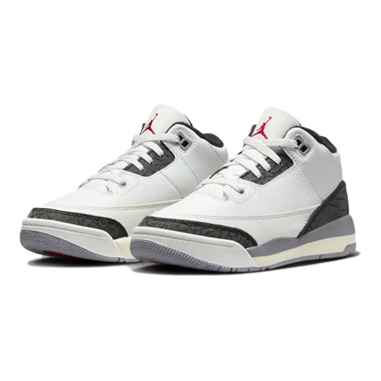 Air Jordan 3 Retro PS Cement Grey Kids Sneakers White Summit-White Fire-Red DM0966-106