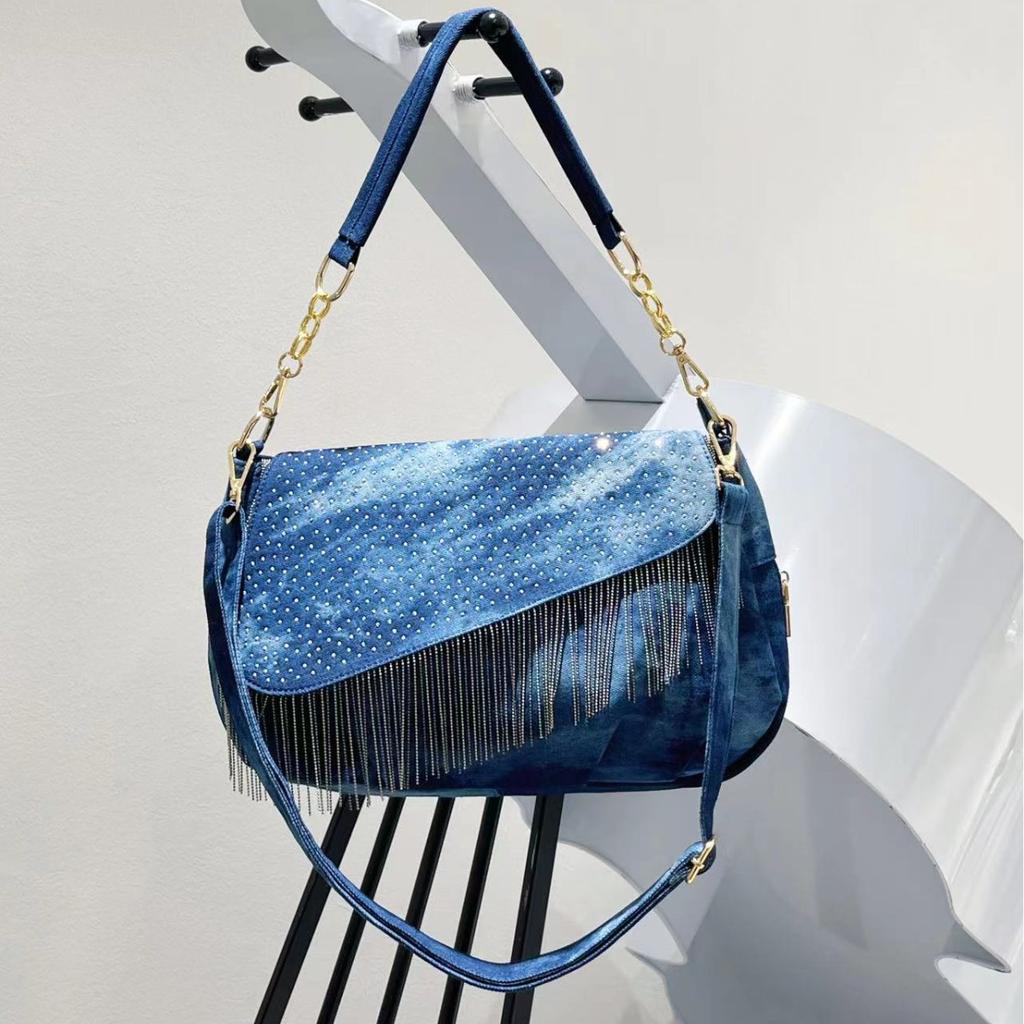 Women'S Fashion Retro Fringed Gypsy Niche Design Premium Denim Shoulder Messenger Bag