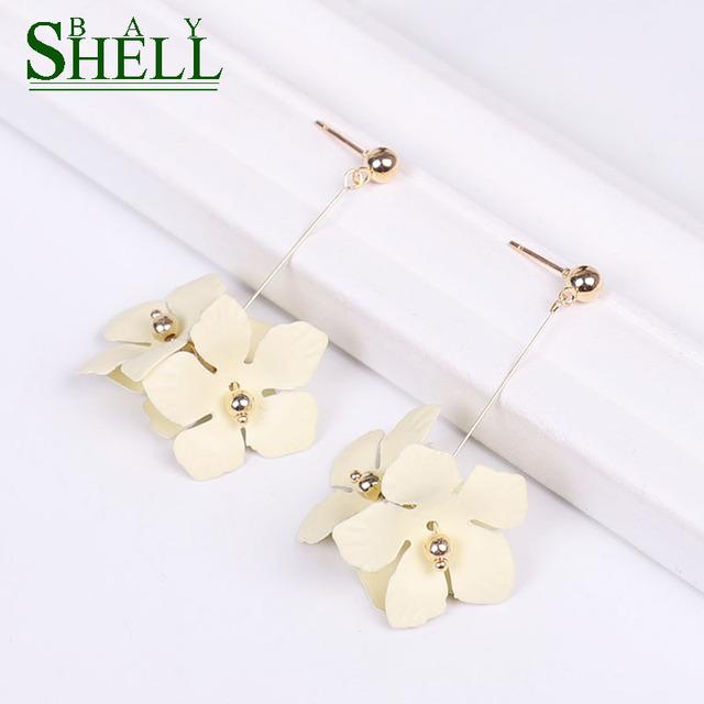 Shell Bay Metal Flowers Earrings For Women Long Drop Earrings Boho Fashion Geometric Simple Punk Cc Cute Earring Girls Boho
