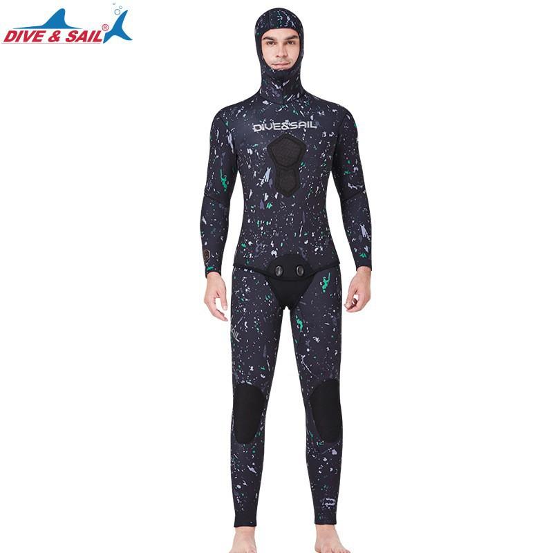 Mens Camo Wetsuit Freediving Spearfishing 3mm 5mm 7mm CR Neoprene Thermal Dive Suit Separate Top Bottom Medium