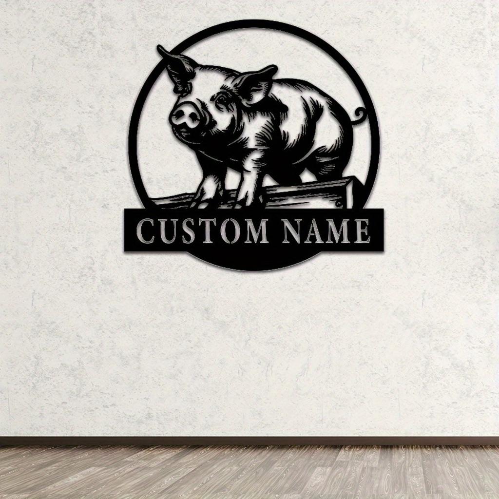 Customizable Metal Pig Silhouette Wall Art, Family Name Sign for Farmhouse, Home Garden Holiday Decor