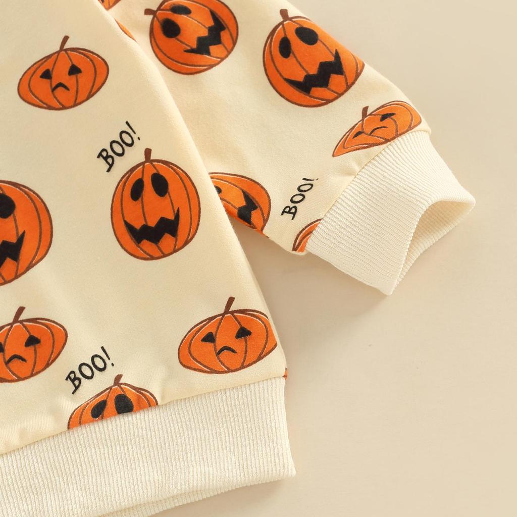 Baby Boys Girls Halloween Outfits Long Sleeve O Neck Pumpkin Print Tops + Gray Drawstring Pants