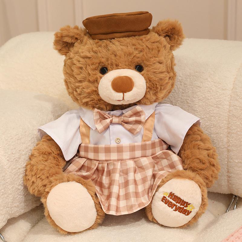 Kawaii Wearing Clothes Bear Plush Toys Soft Fluffy Cartoon Dressed Little Bear Doll Amusing Birthday Gift To Family Friends