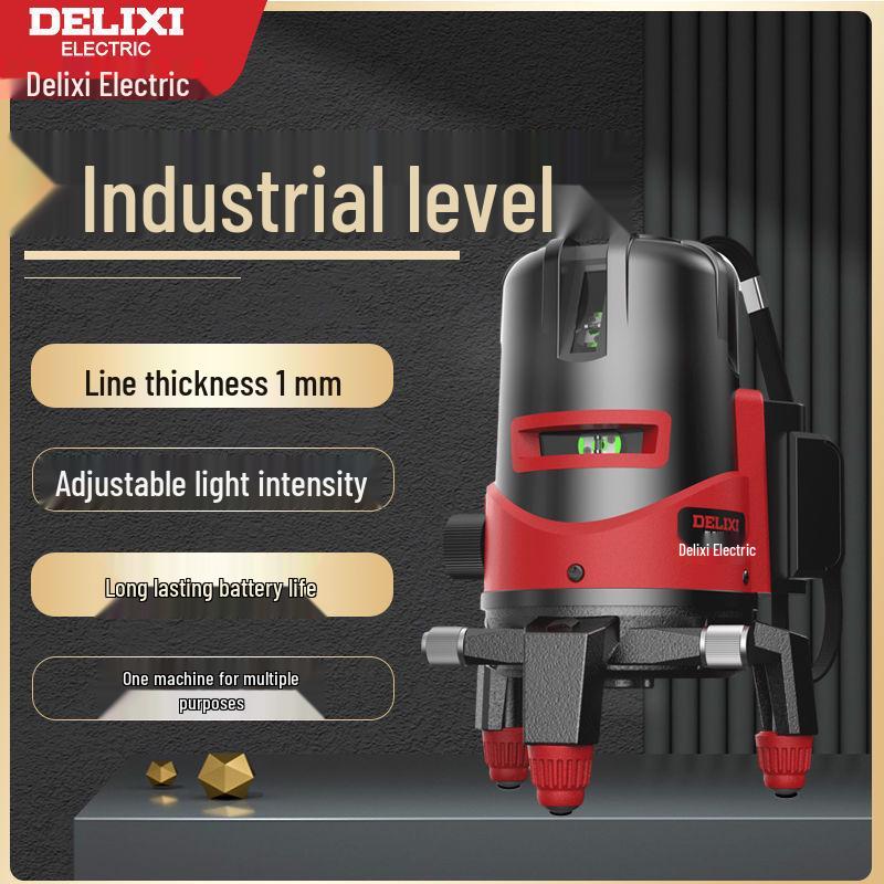 DELIXI High Precision Infrared & Blue Laser Level with Green Light, 2/5 Lines, Outdoor Strong Light Water Level Meter