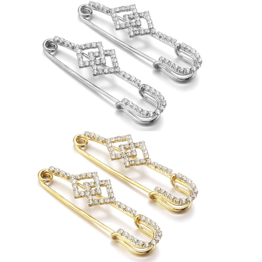 2pcs/Lot Alloy Rhinestone Brooch Pins Gold Silver Color Safety Fixed Brooches for Garment Decoration Jewelry Making