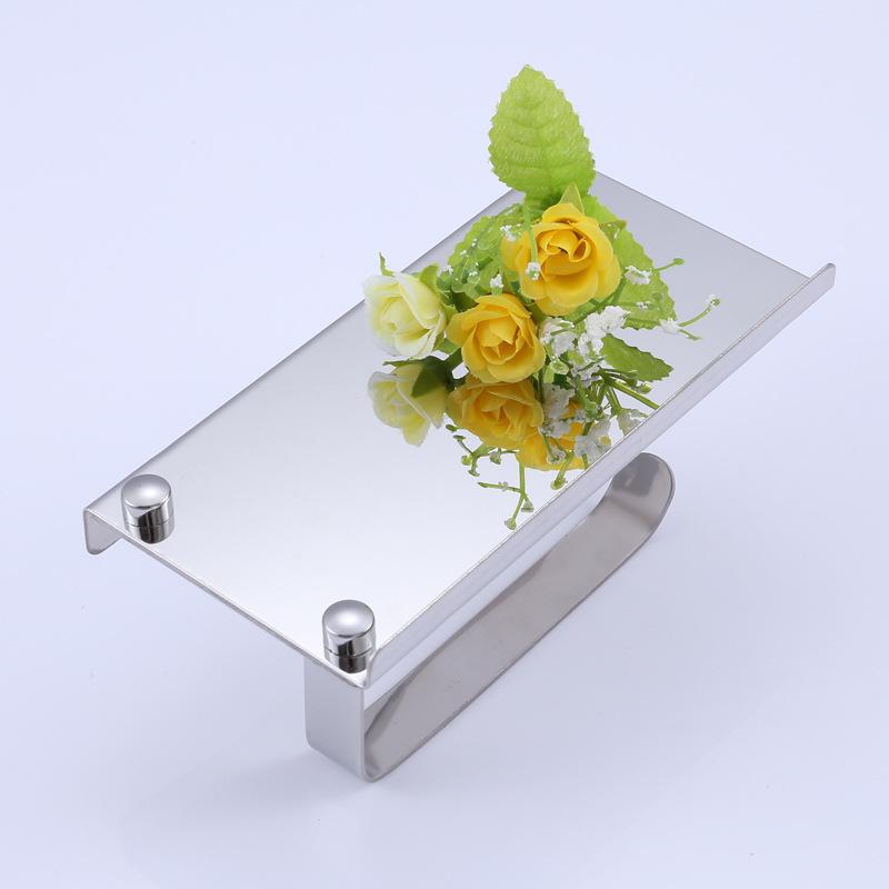304 Stainless Steel Toilet Paper Holder with Phone Shelf and No-Drill Installation