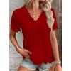 Elegant Women's Tops Lace White Shirt Spring Summer V-neck Short Sleeve Slim Blouses Solid Office Ladies Casual Shirts