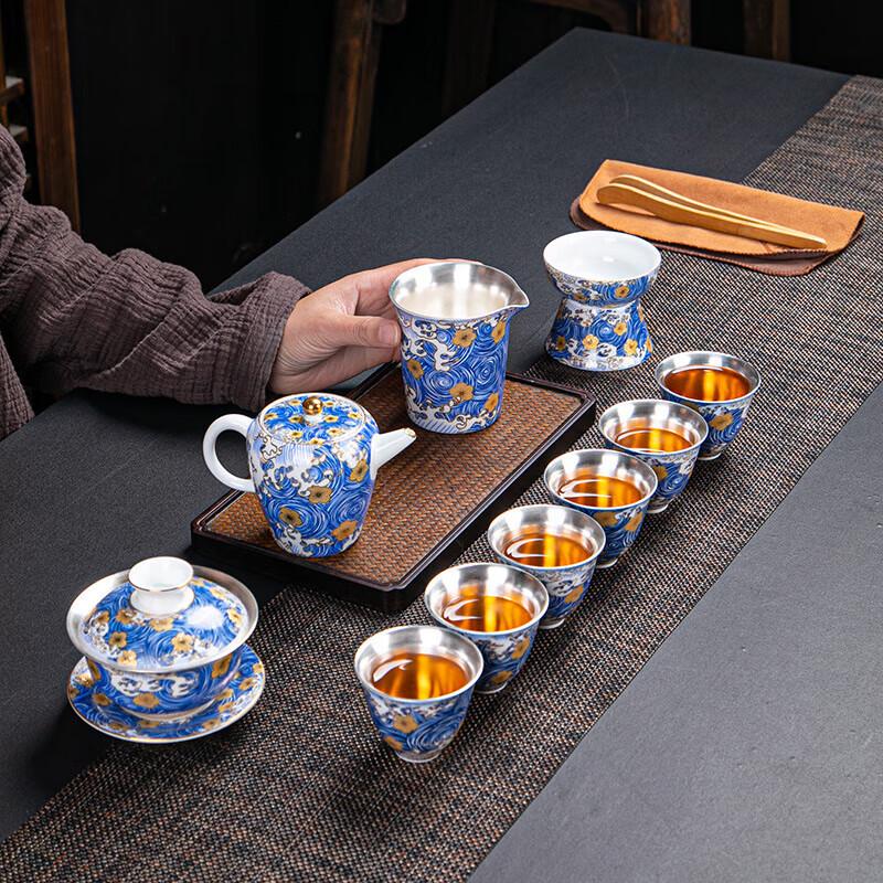 999 Sterling Silver Ceramic Kung Fu Tea Set