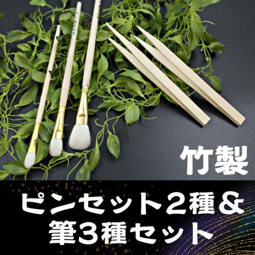 ZERONOWA Bamboo Tweezers and Brush Set for Gold Leaf Decoration, Anti-Static, and Work Tools (2 Bamboo Tweezers and 3 Brushes)