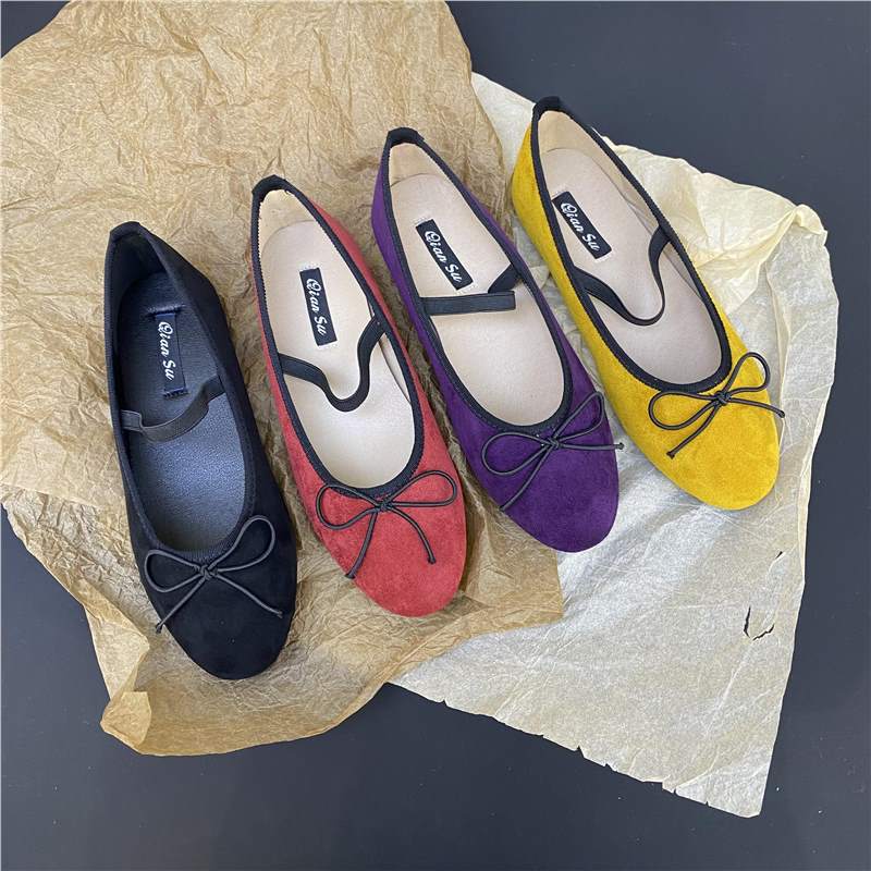 Fashion IPPEUM Ballerina Shoes Satin Round Toe Mary Janes Flannel Ballet Flats For Women