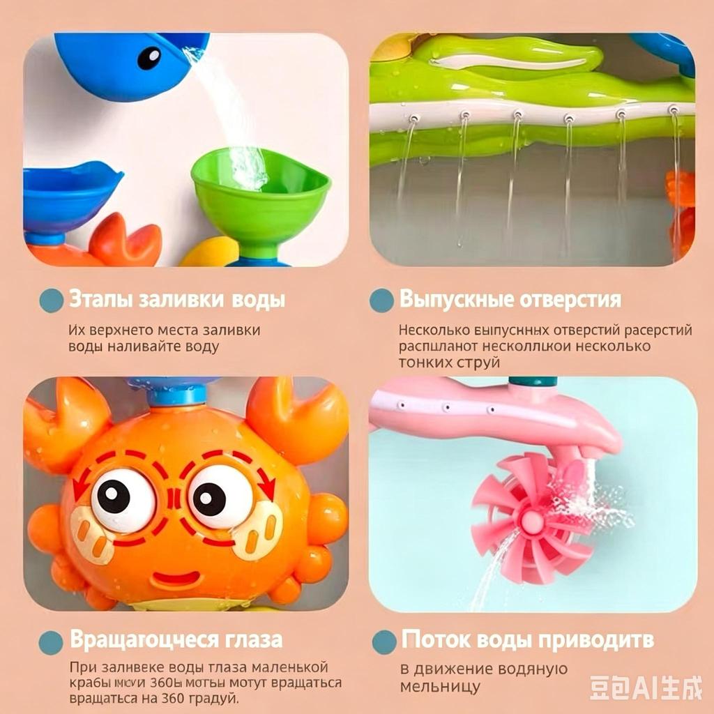 Crab & Whale Water Toys for Kids Bathtub with Rotating Eyes & Water Wheel Fountain