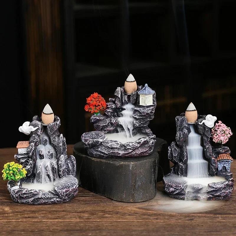 Creative Smoke Backflow Incense Cone Holder Waterfall Incense Burner Home Indoor Decor Aromatherapy Ornament,Good for Yoga