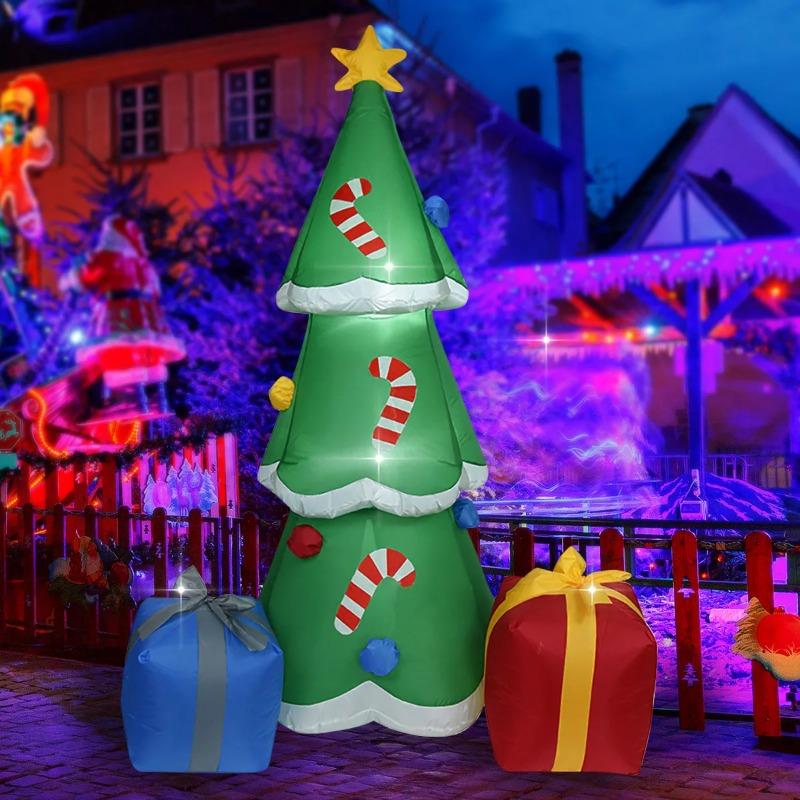Christmas Inflatable Decorations with LED Lights, Giant Snowman, Gingerbread Man, Gift Bag, Lawn Yard Party Xmas Ornaments