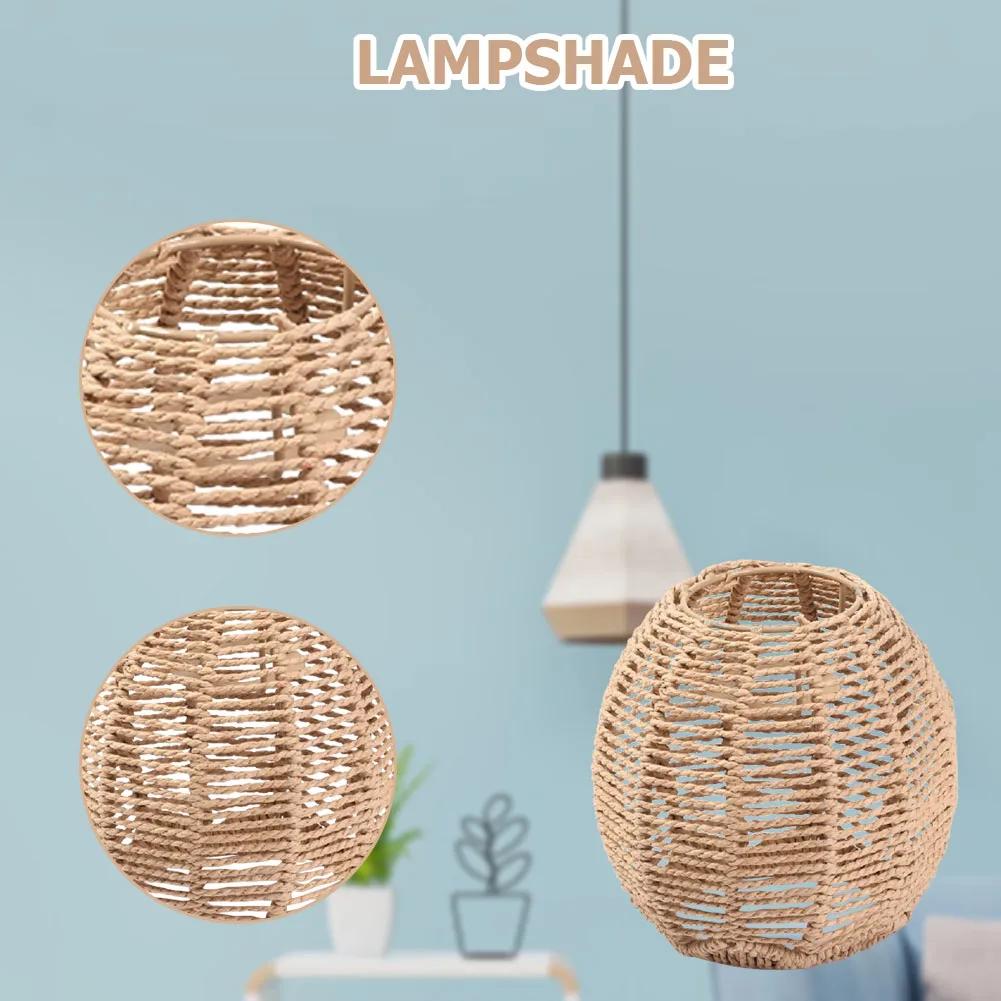 Simulated Rattan Chandelier Lamp Shade Vintage Ceiling Light Cover Bulb Guard Cage for Living Room Bedroom Hotel Restaurant