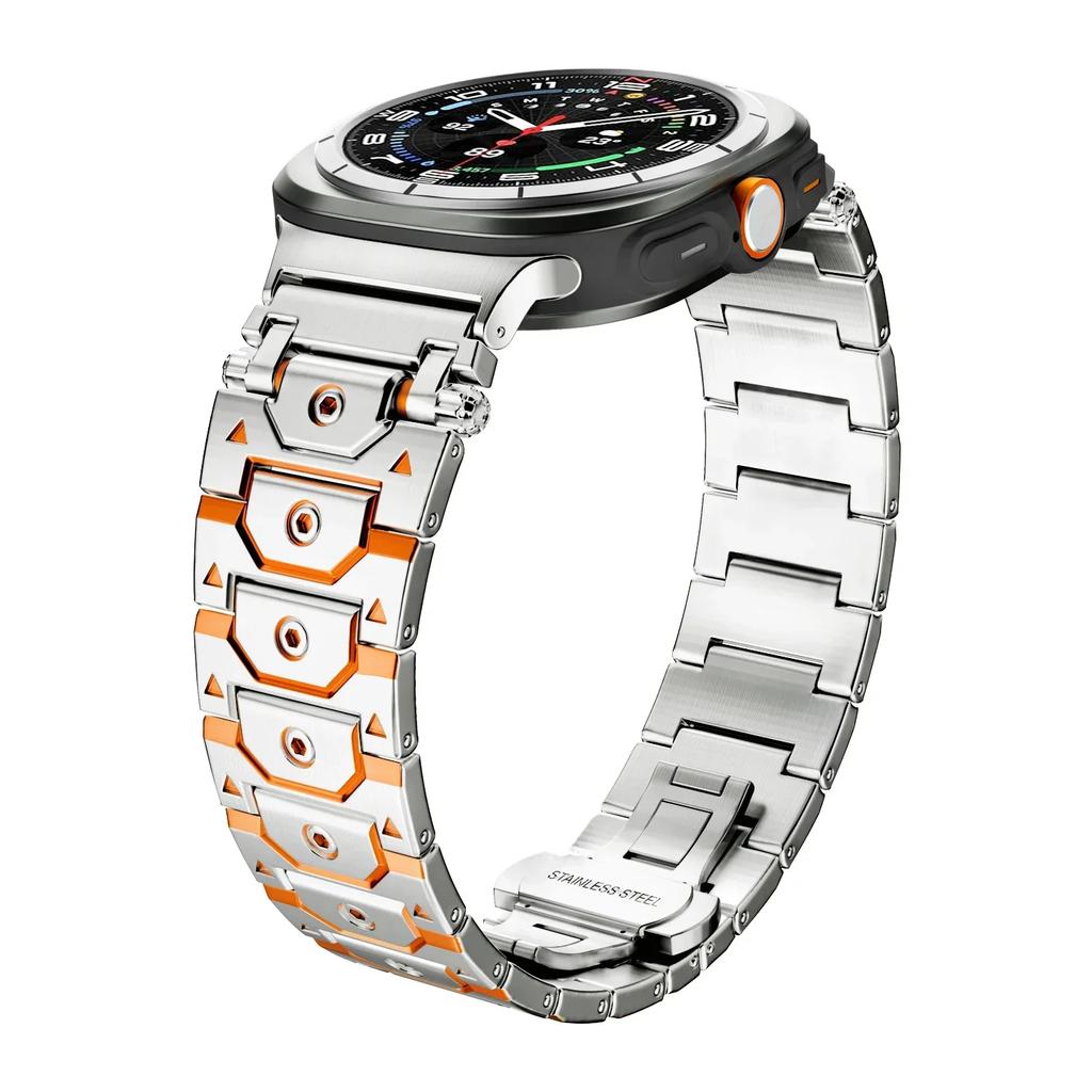 Luxury Men Stainless Steel Band For Samsung Galaxy Ultra Watch 47mm Butterfly Clasp Strap for GALAXY 47 ultra 7 No Gaps Bracelet