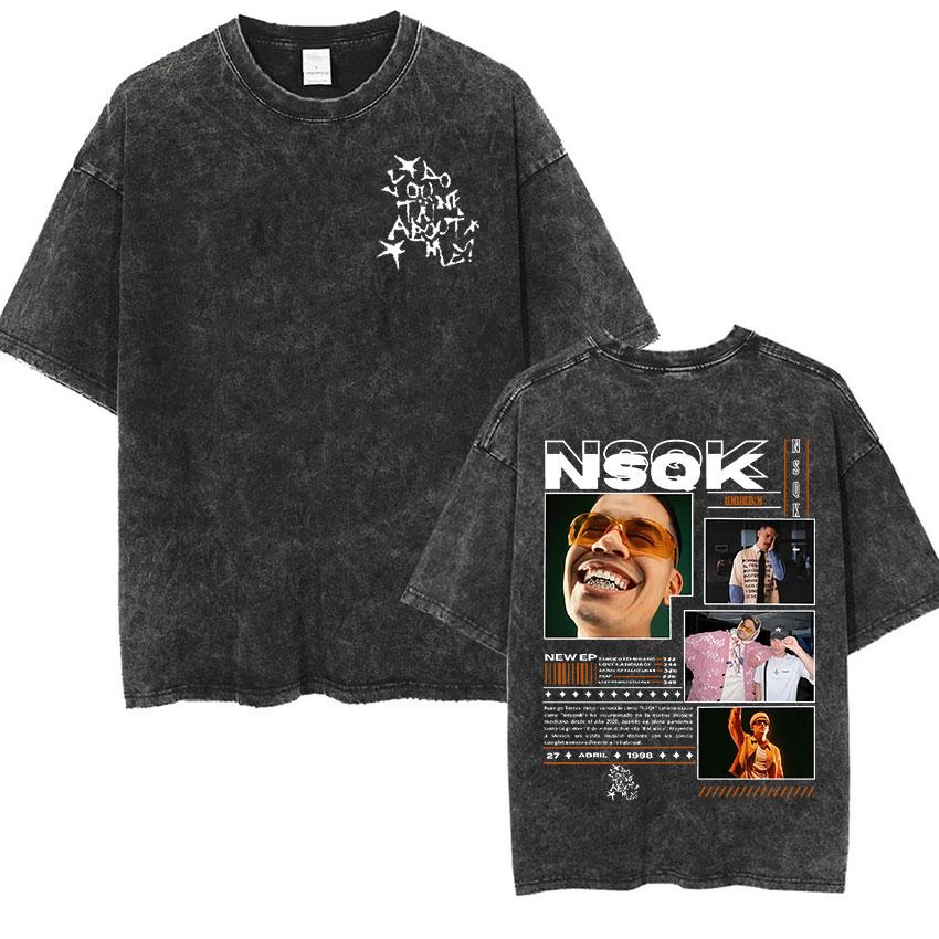 T-shirts vintage délavés pour hommes Rapper NSQK AOOU THNK ABOUT ME 2025 Mode Hip Hop Col Rond Manches Courtes T-shirt Unisexe Streetwear