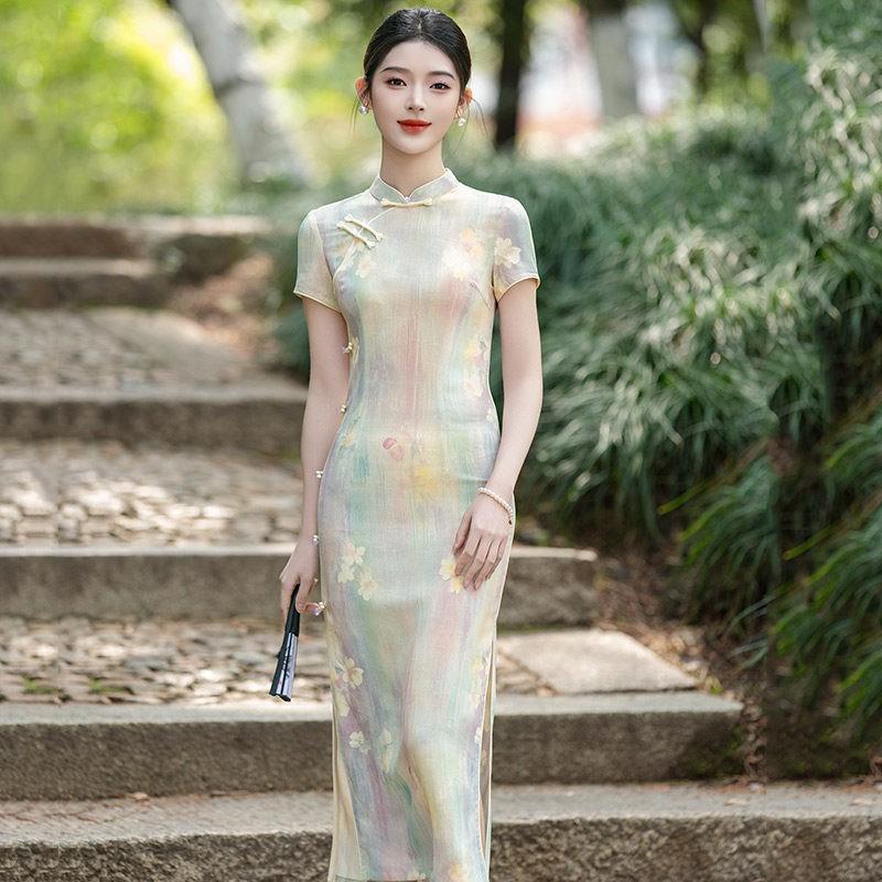 Modern Chinese-Inspired Long Cheongsam Dress Women 2026 Daily Wear Vintage Style With Stand Collar